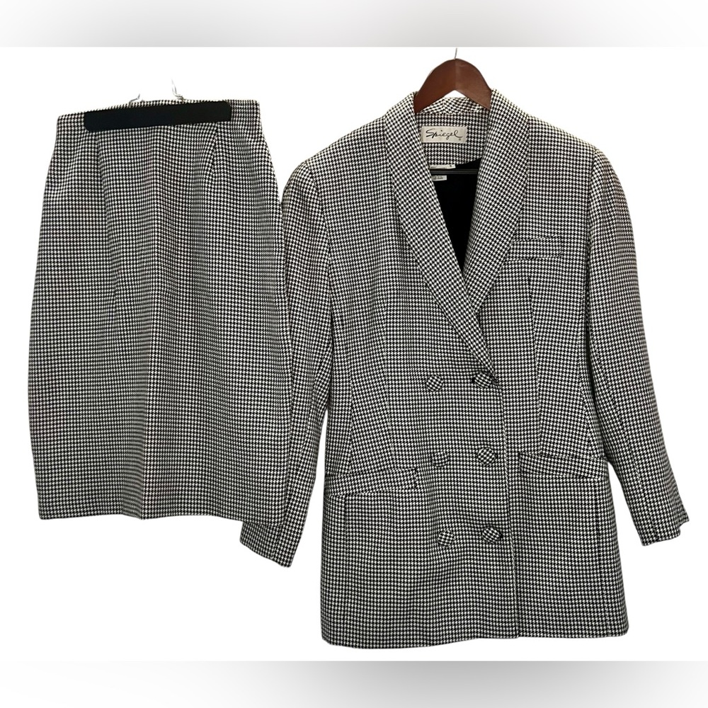 Vintage SPIEGEL Houndstooth Black White Blazer AND skirt SET! Size 8 | Era 80’s